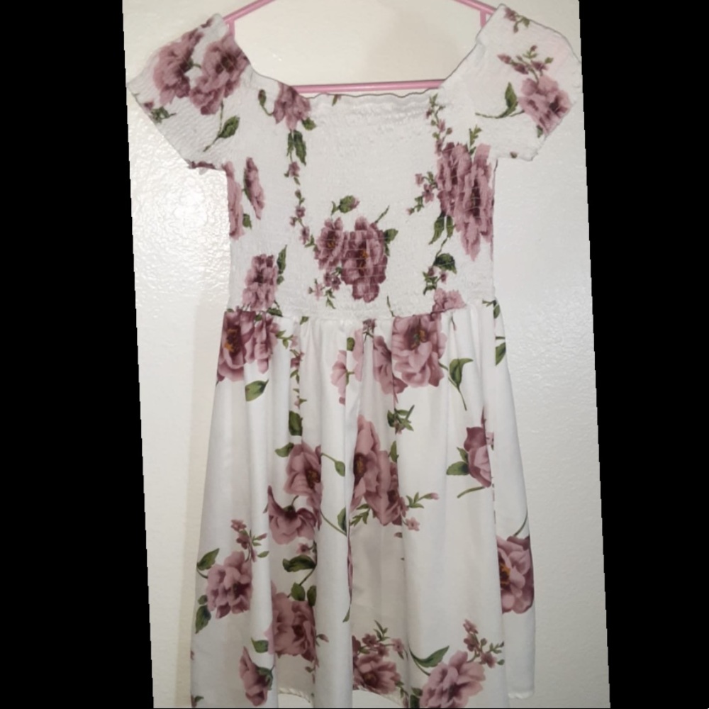 White dress with flower pattern